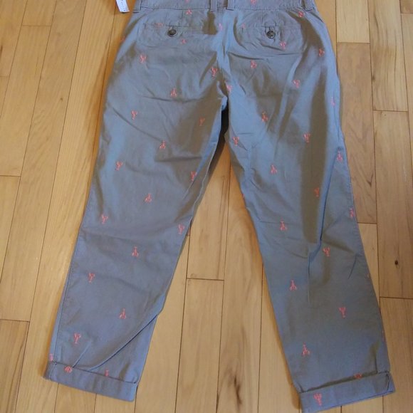 new Old Navy khaki Grayish pants with pink lobsters embroidered size 10 tall - Picture 2 of 15